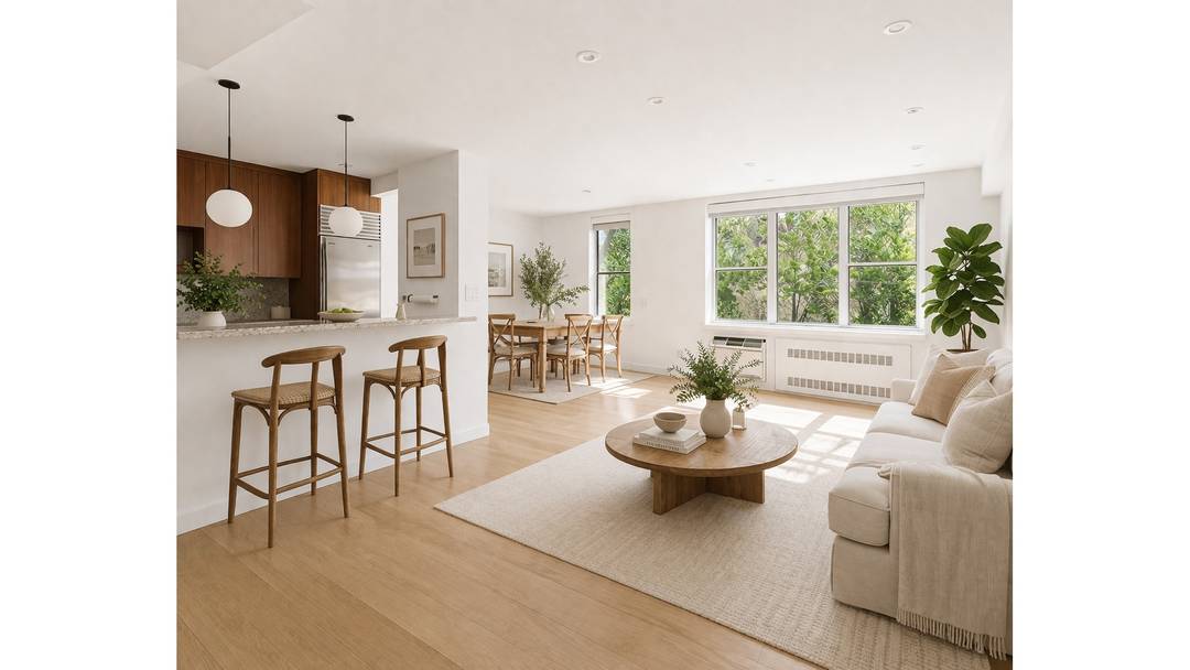 Bright, quiet, and filled with natural light, this beautifully renovated home sits right above the treetops with open southern views of greenery all day long.