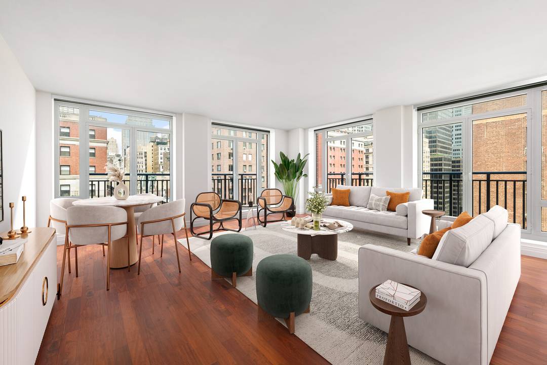 Experience iconic city views in this sun filled two bedroom, two and a half bathroom condominium at 45 Park Avenue, designed by architect Costas Kondylis.