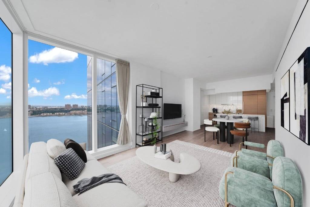 Waterviews amp ; Sunlight Newly AvailableThis corner residence is filled with natural light, offering western views of the Hudson River and southern exposures over Waterline Square Park through floor to ...