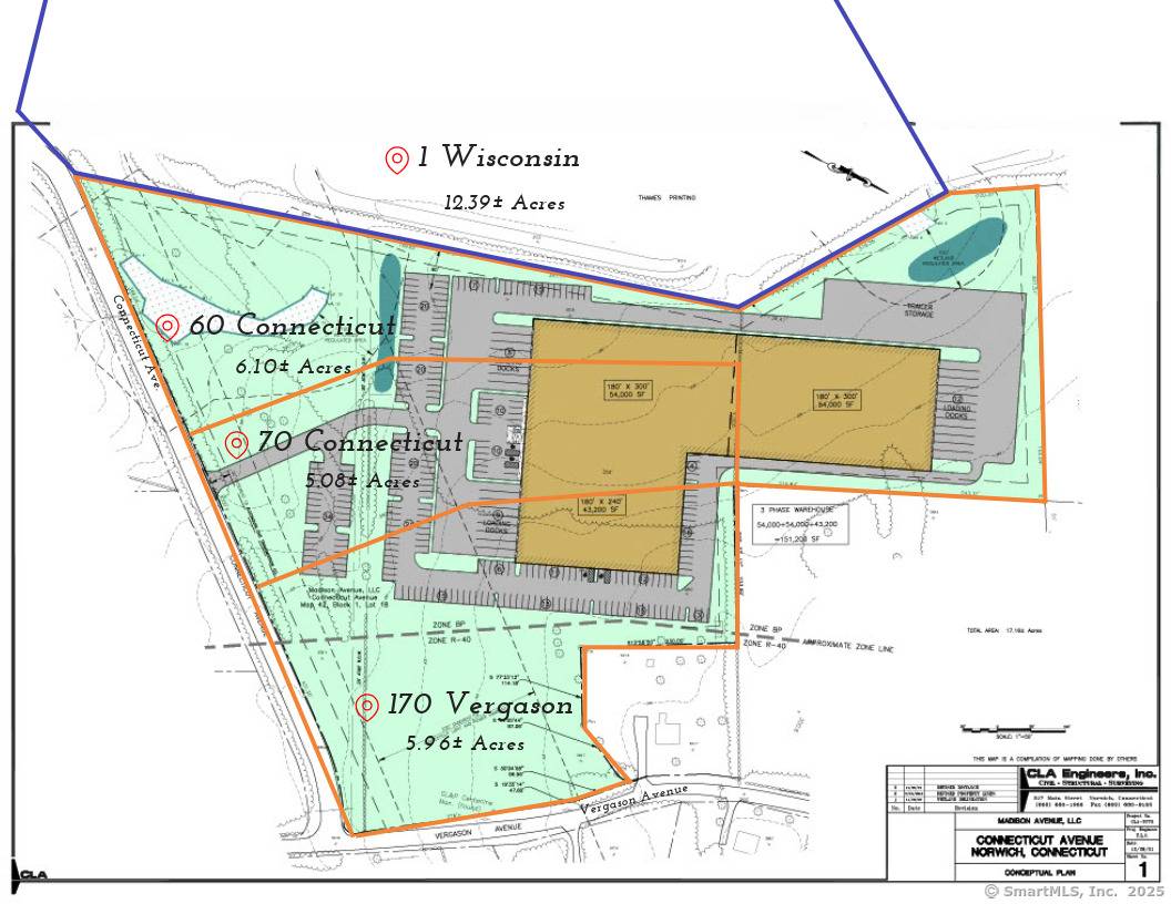 3 parcels sold together 60 70 CT Ave 170 Vergason Ave Proposed Data Center, Office, Warehouse, w On Site Power Generation Low Cost Energy on 17.
