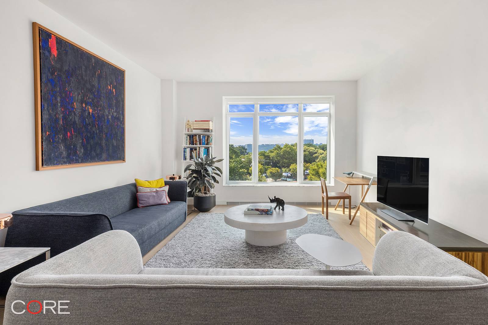 Residence 5FW offers a west exposure with views of Chelsea Waterside Park and the Hudson River, along with 1, 222 square feet of thoughtfully designed living space.
