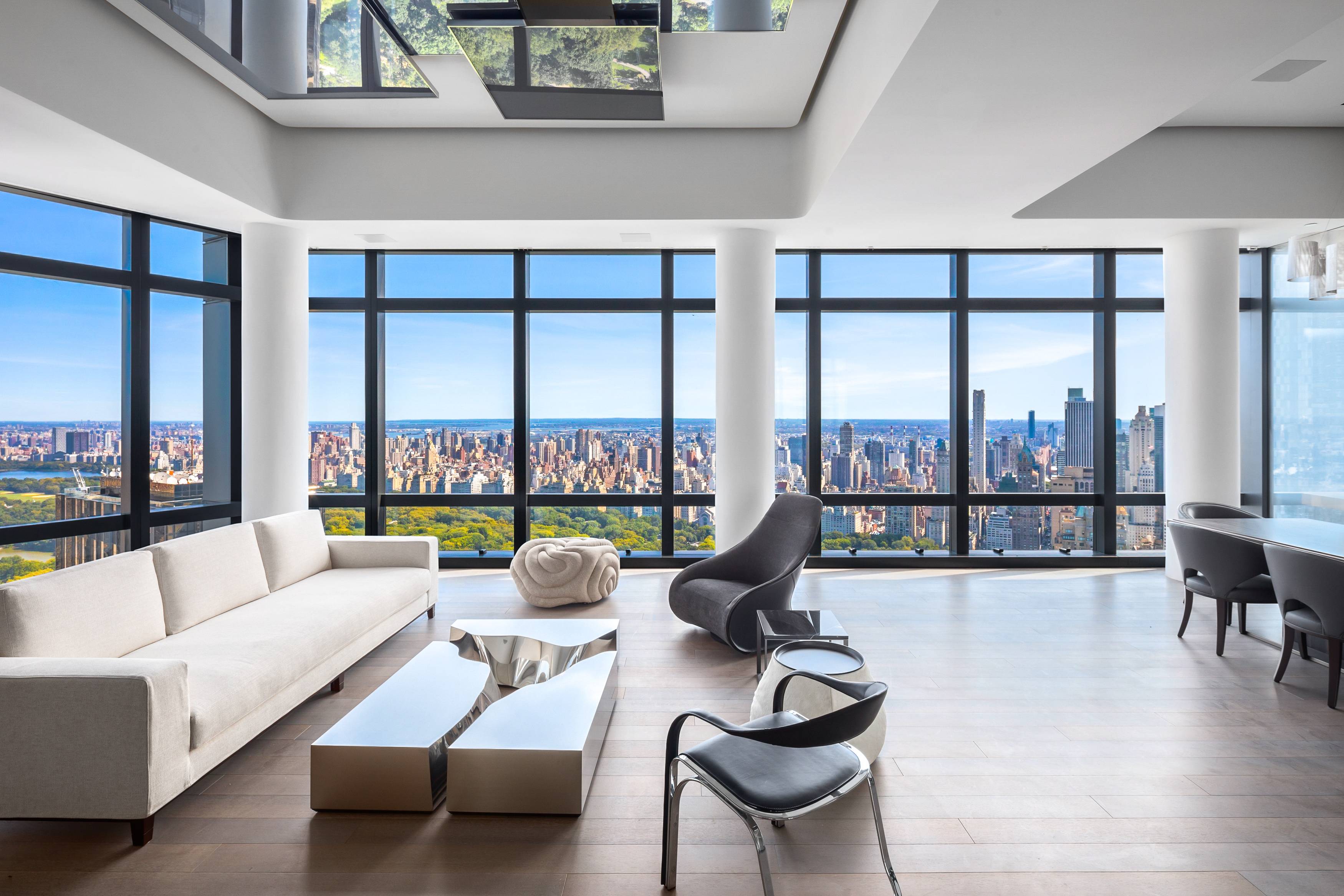 With commanding views across Central Park and up the Hudson River, this custom built, 4 bedroom, 4.