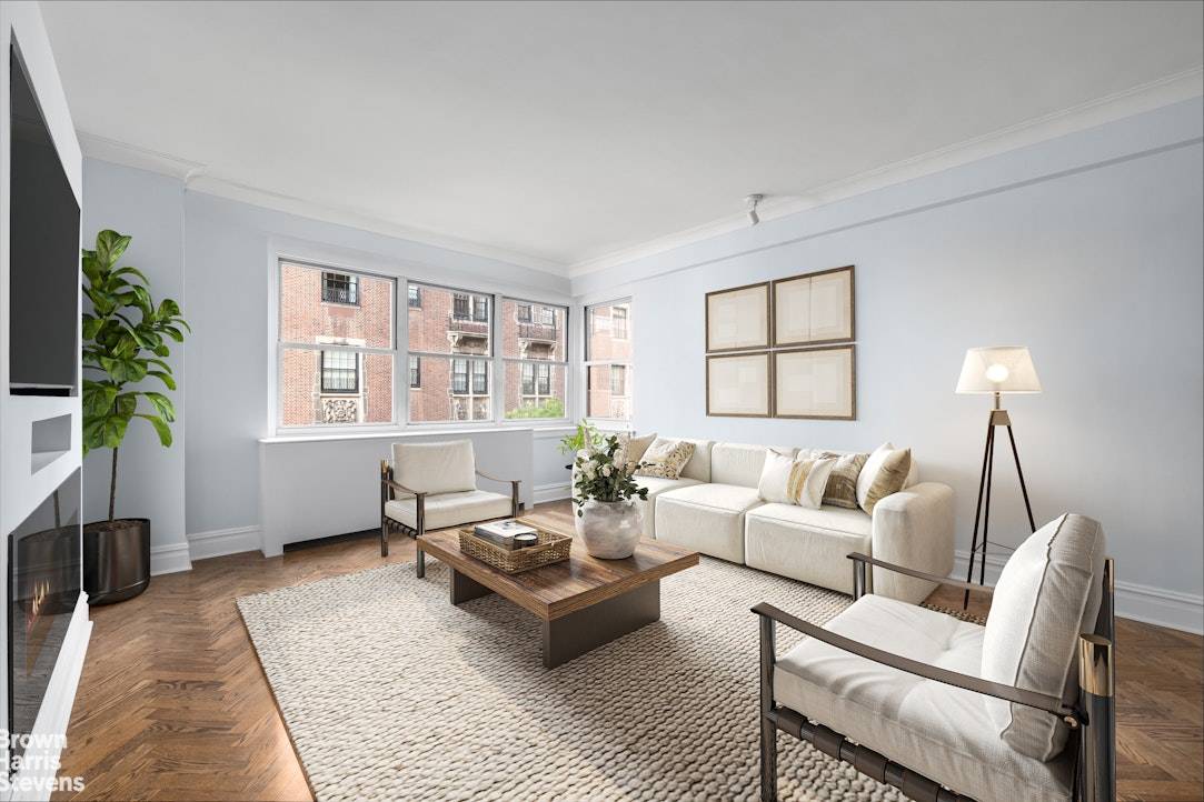 Step into a sophisticated one bedroom, one bathroom residence that seamlessly blends the timeless charm of prewar design with the convenience of postwar construction.