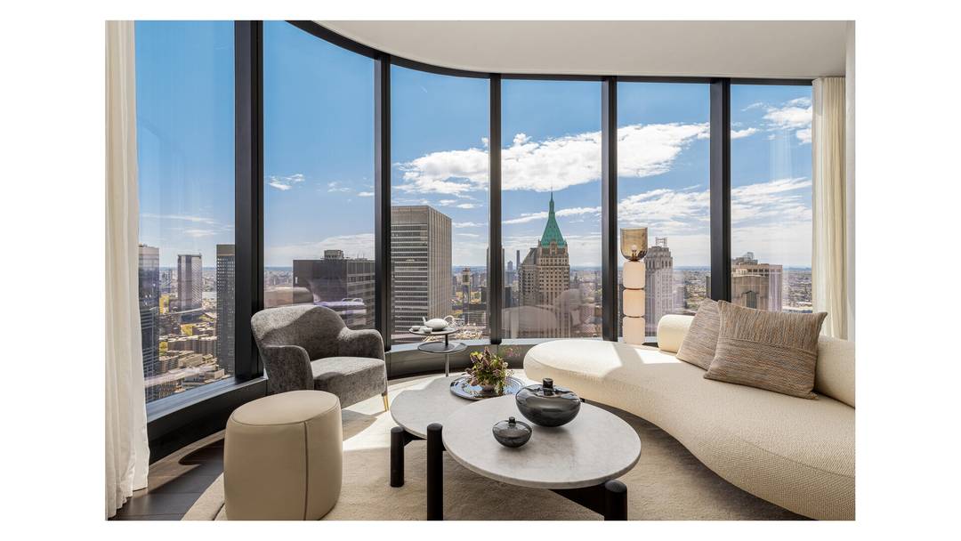 Introducing Residence 71A at The Greenwich by Rafael Vinoly, a north and east facing one bedroom, showcasing sweeping panoramas of the Manhattan Skyline and the East River.