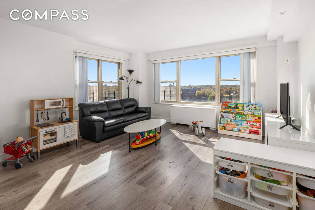 Views, Light and Space ! This spacious, high floor converted 2 Bedroom, 1 Bath measures approximately 1000SF complete with a separate, windowed eat in kitchen, an oversized living room, ample ...