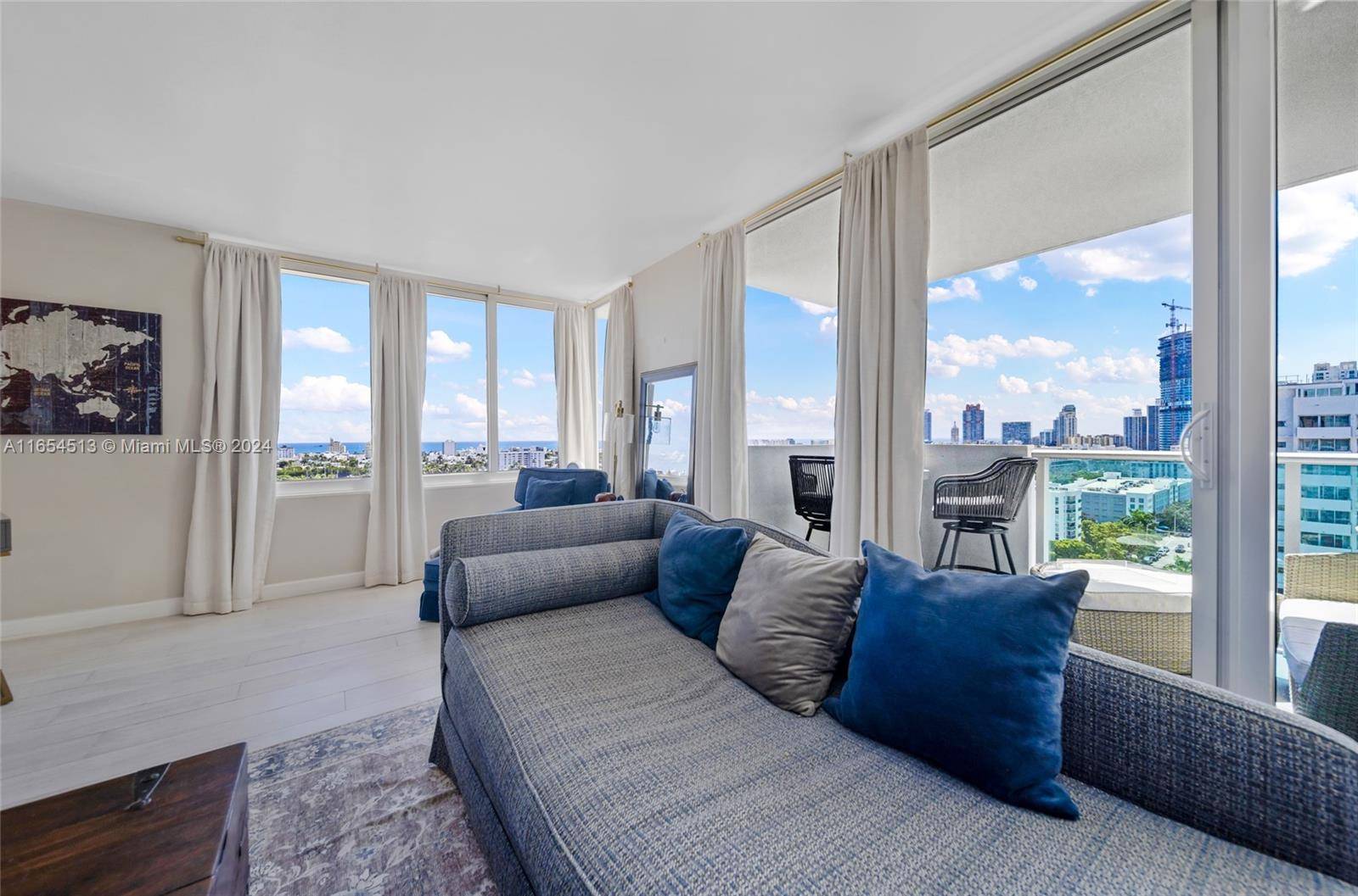 Rarely available stunning corner penthouse at Mirador 1200 in the Line 15, offering captivating views of Miami Beach, panoramic ocean views and spectacular sunrises.