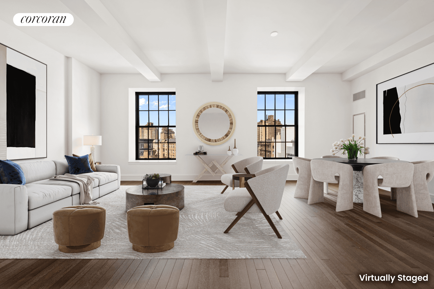 Available immediately. Floating high above Greenwich Village in downtown's premier condominium, Greenwich Lane, this inviting and meticulous corner 3 bedroom and 3.