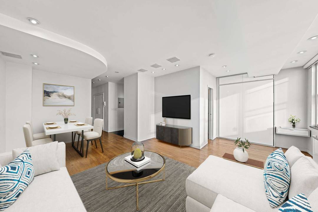 PENTHOUSE ALCOVE STUDIO WITH SKYLINE VIEWS Upon entering, the apartment opens to a smart, well defined layout that maximizes space and flow.