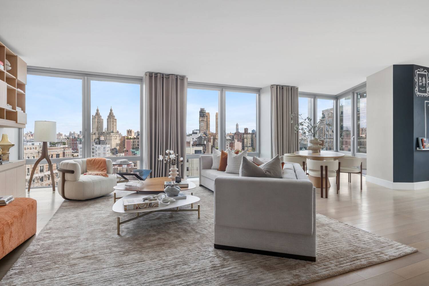 This magnificent, 2, 834 square foot, four bedroom, four and a half bathroom home unveilssweeping Upper West Side views from Central Park to Columbus Circle through south, east, and west ...