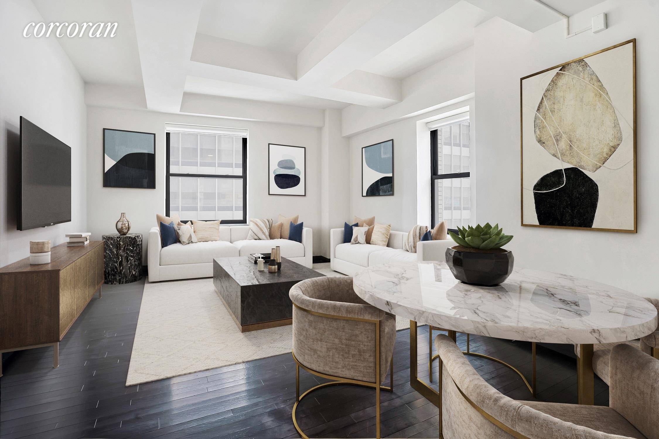 Gorgeous 1, 275 SF corner 2 bedroom 2 bath in the acclaimed Armani Casa designed 20 Pine Street.