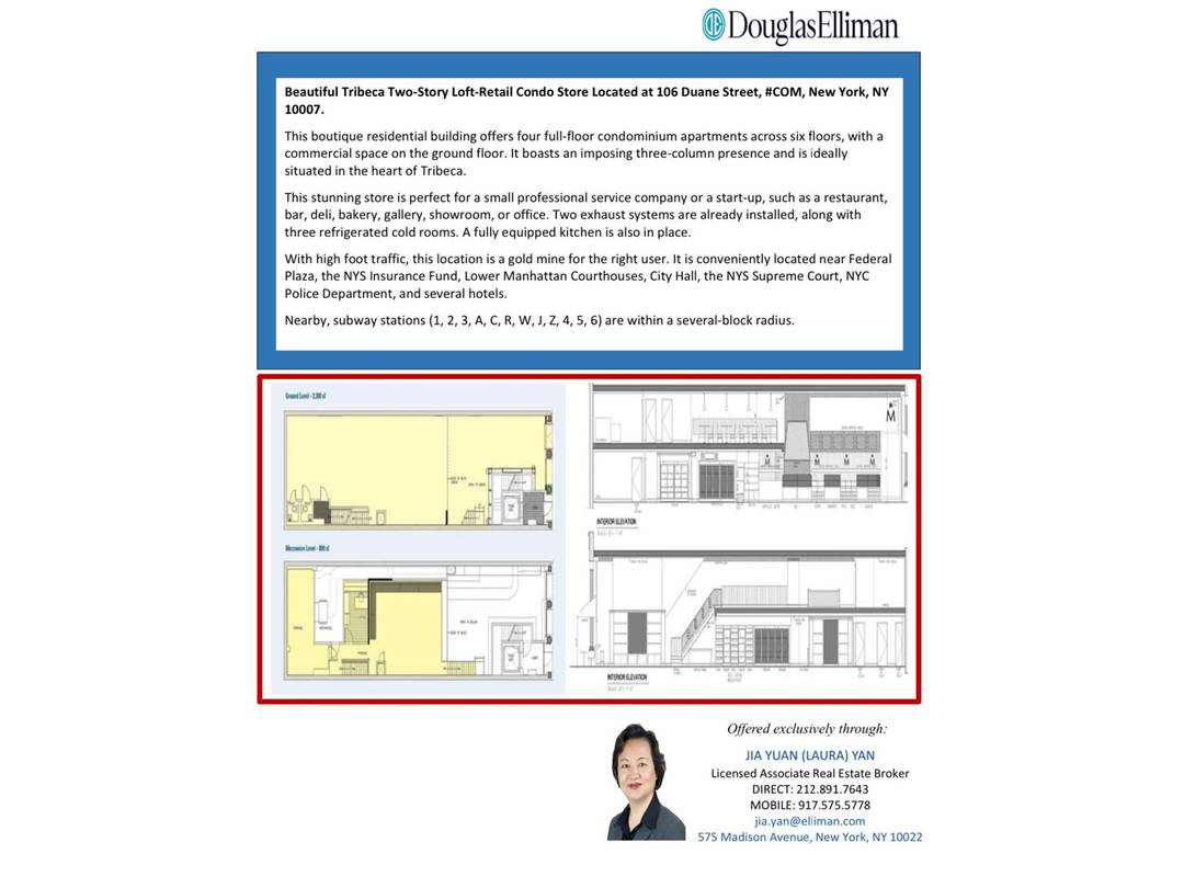 Beautiful Tribeca Two Story Loft Retail Condo Store Located at 106 Duane Street, COM, New York, NY 10007.