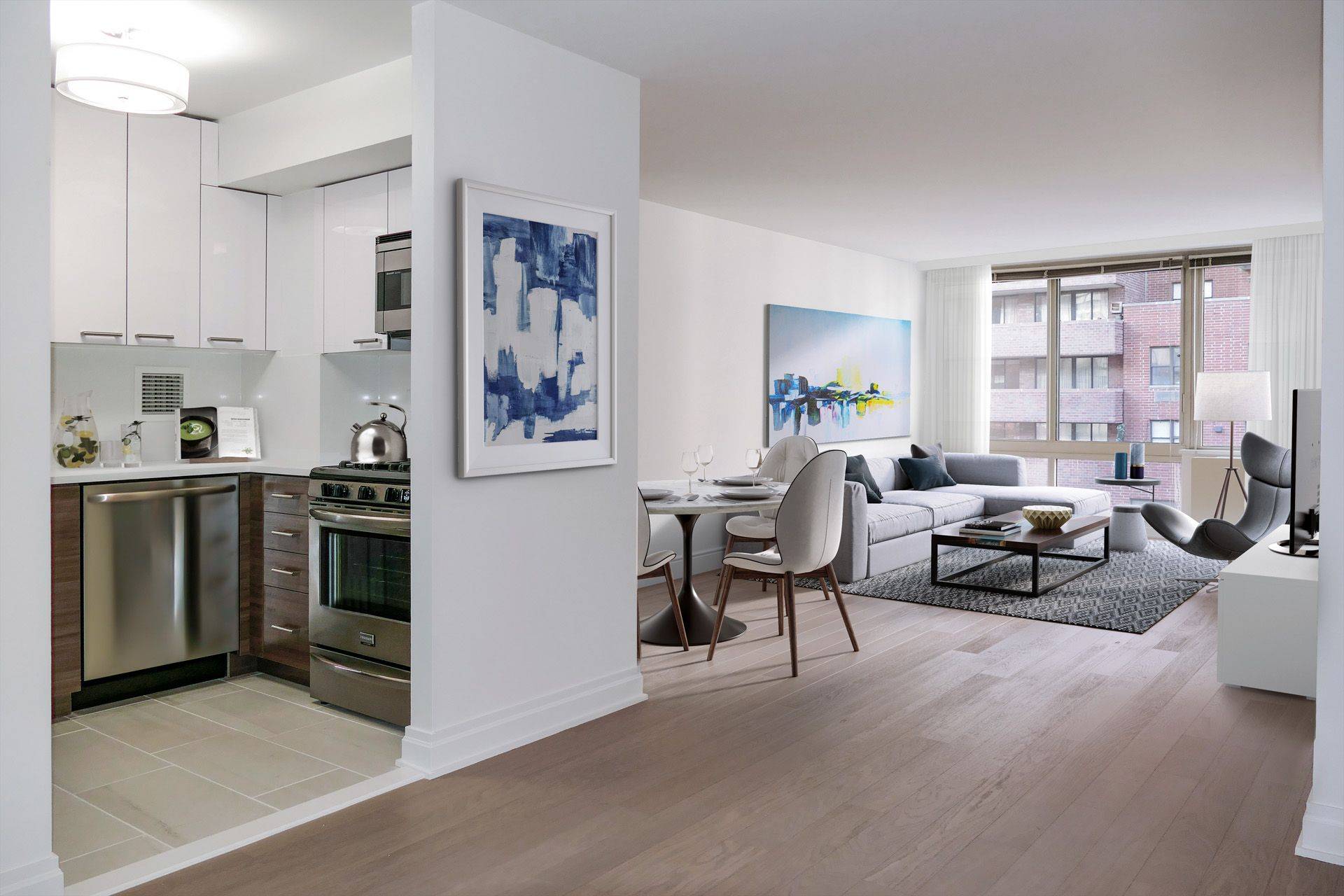 Beautiful 1 bedroom with southern facing floor to ceiling windows featuring breathtaking NYC skyline views.