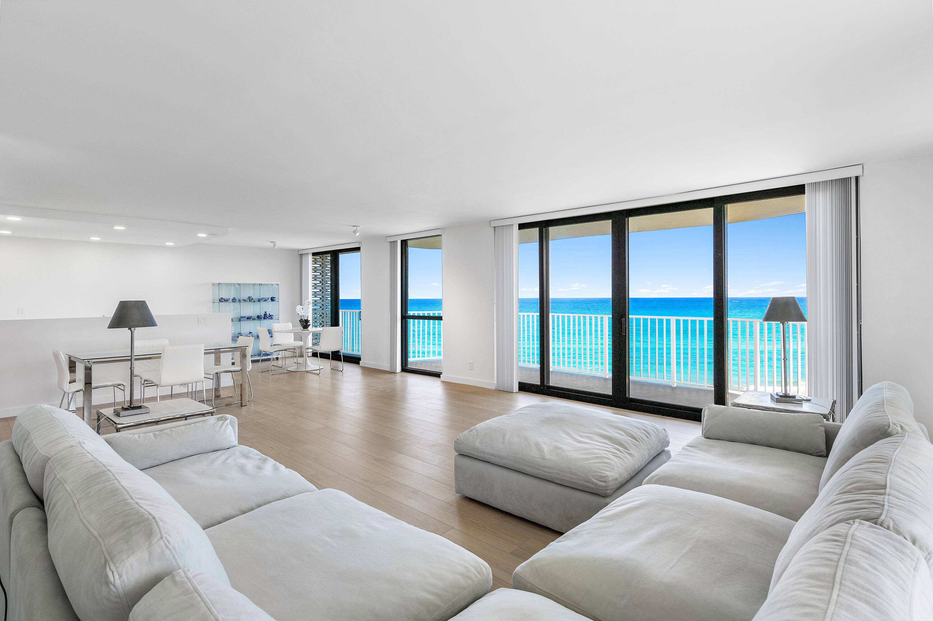 Sweeping, direct ocean views wrap around to the Intracoastal from this tastefully renovated 3BR, 2.