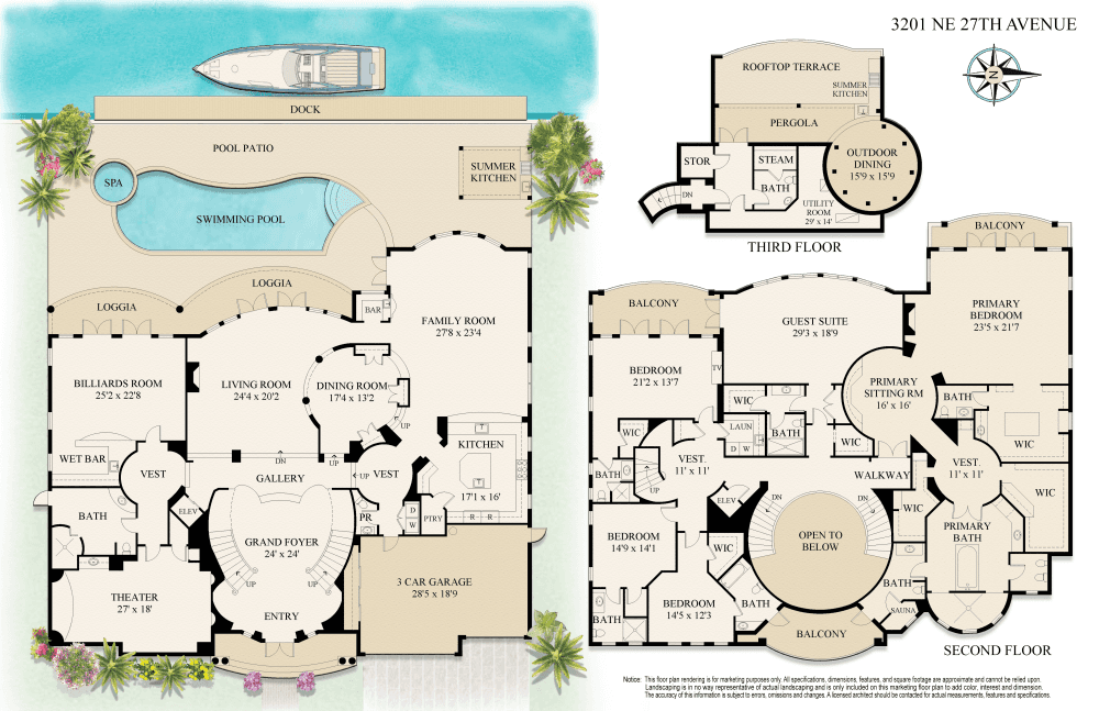 Luxurious Deepwater Gated Estate sited on 103' of frontage with rare wide water views.