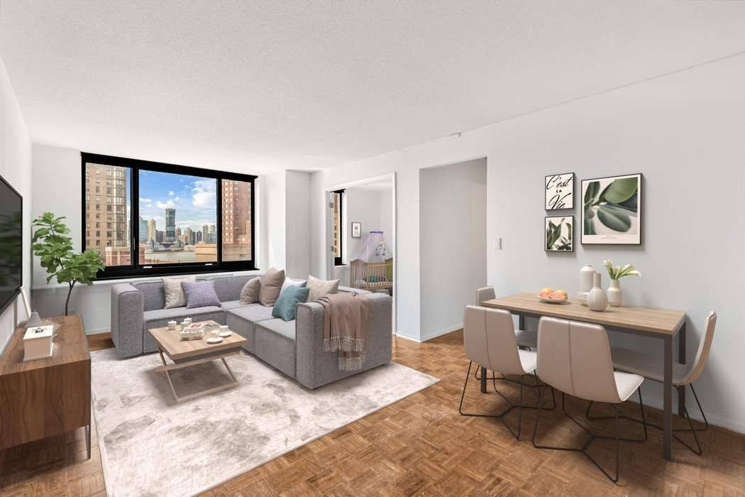 June Two year Lease ! This sunny and bright, west facing convertible three bedroom condo offers 951 sqft of space.