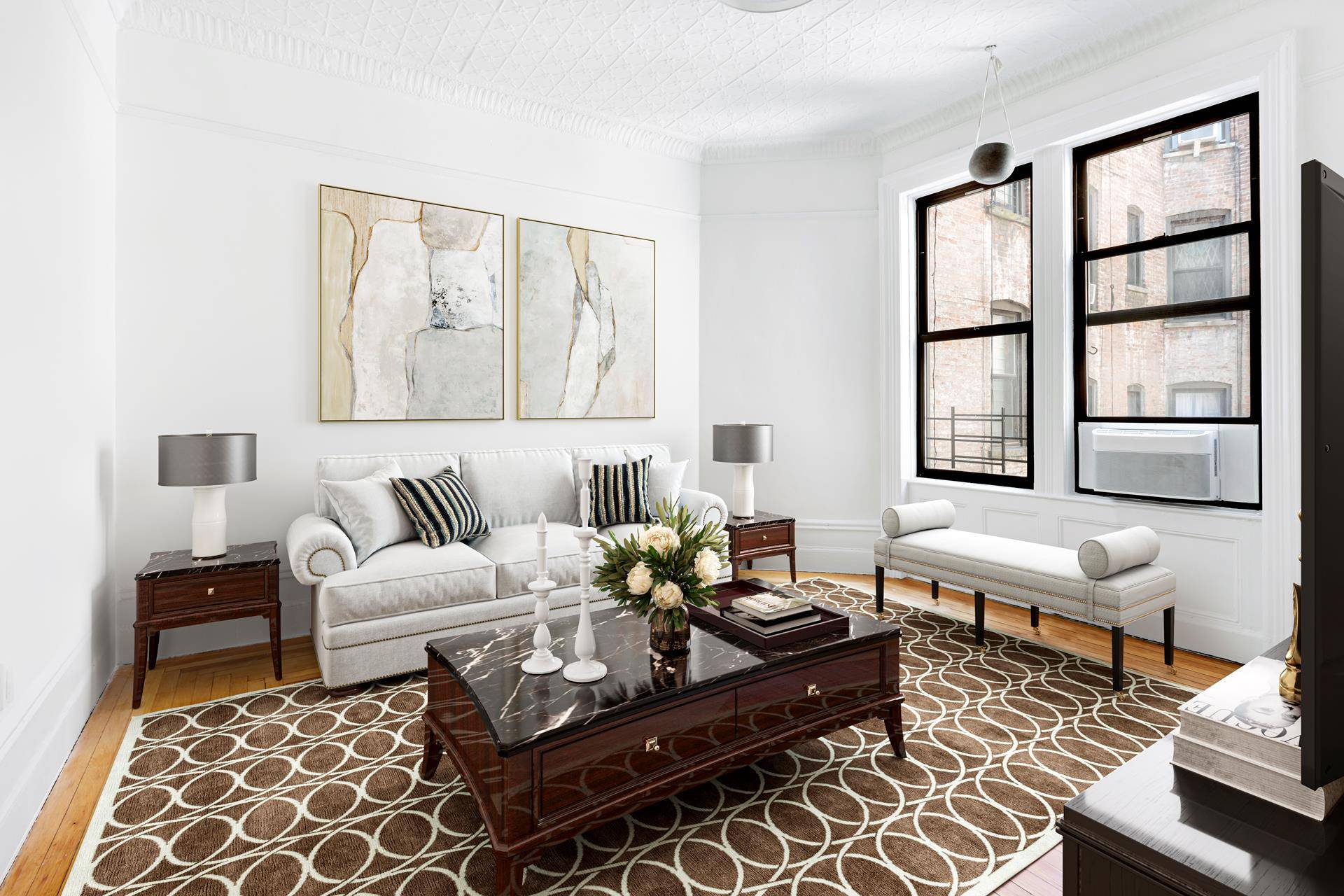 This 3BR apartment is situated on the 4th floor of an intimate prewar elevator cooperative in Morningside Heights.