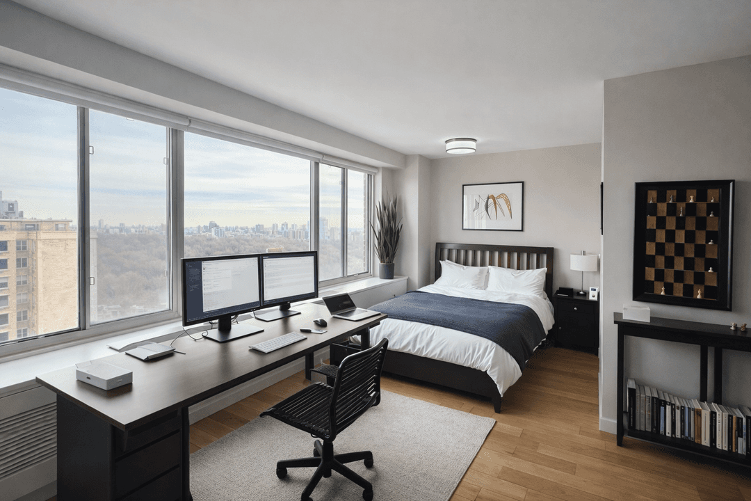 Enjoy open Central Park views from this spacious, light filled alcove studio residence on Central Park West Condominium.