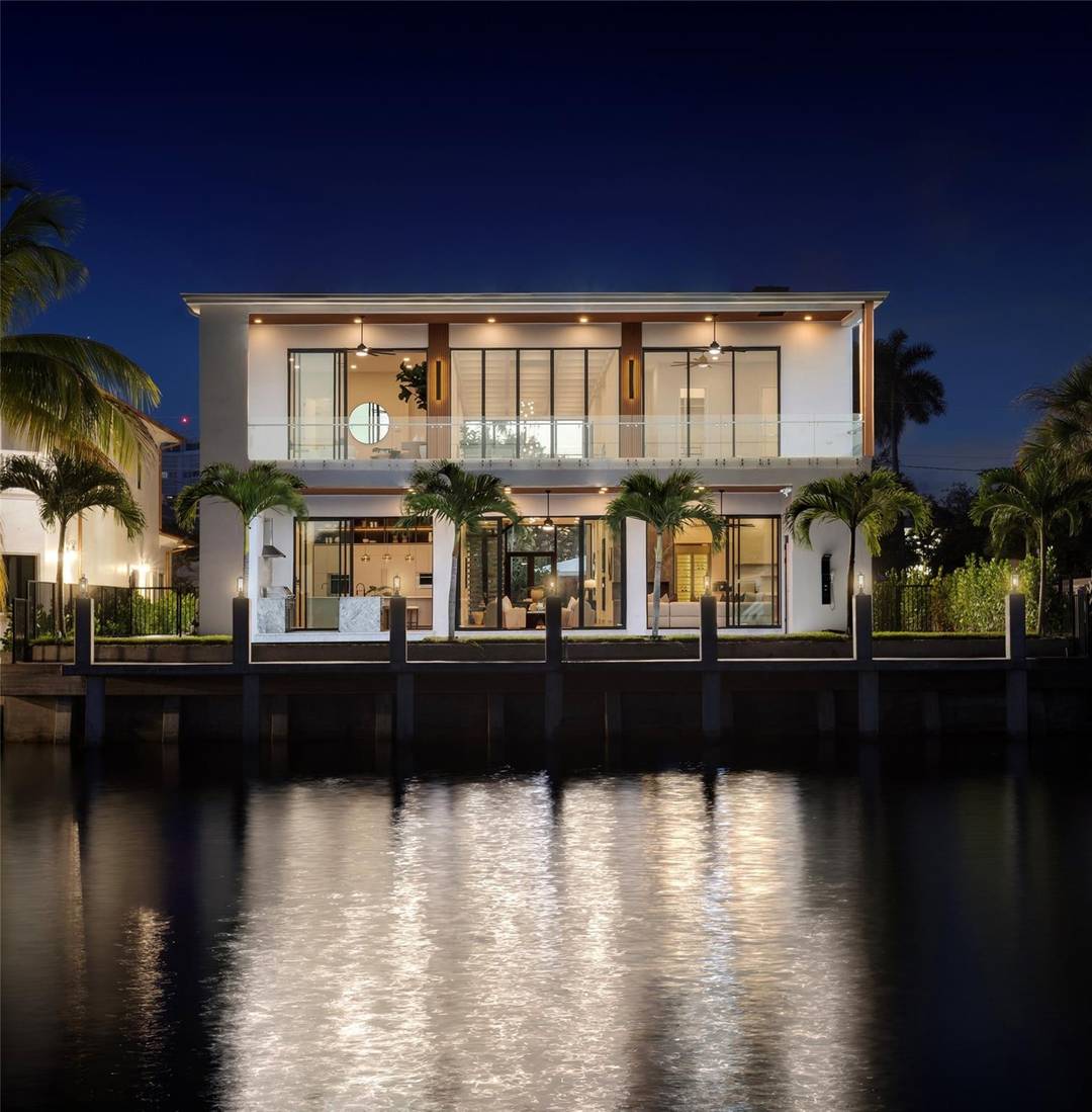 New Architectural Modern deepwater estate sited on 70 feet of waterfrontage on a quiet lane of only 16 waterfront residences off South Ocean Blvd with private keyed beach parking access ...