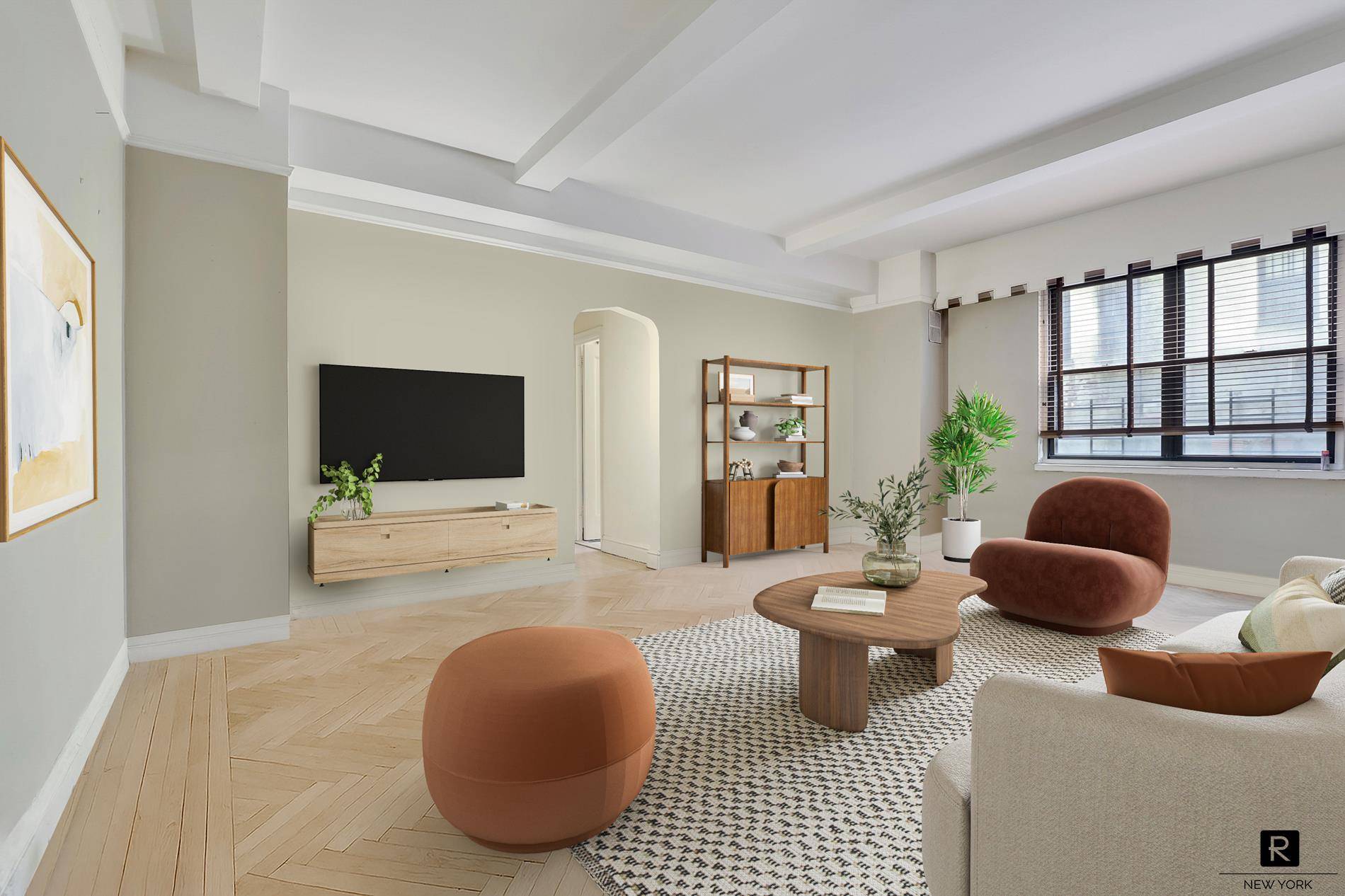 Conveniently located on the first floor and facing the building s quiet interior courtyard, Residence 1E offers approximately 900 square feet of classic prewar charm and exciting potential.