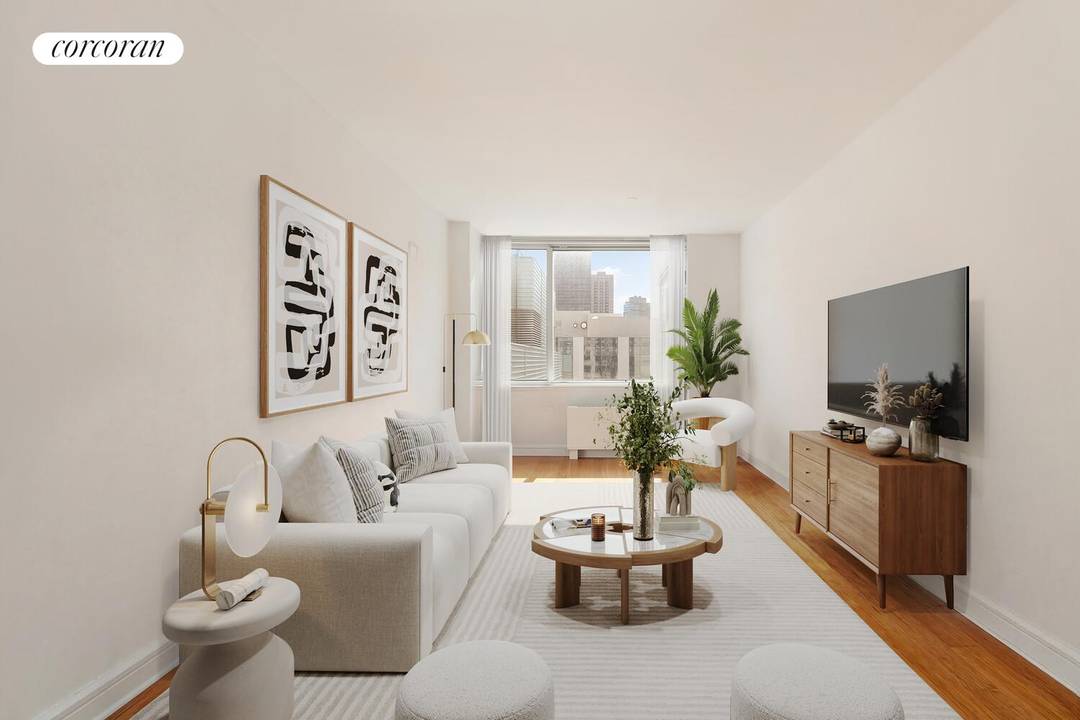 Spacious, Sun Filled 1BR at 120 Riverside Blvd Photos are Virtually Staged This beautifully spacious and move in ready one bedroom, one bathroom residence is filled with natural light and ...
