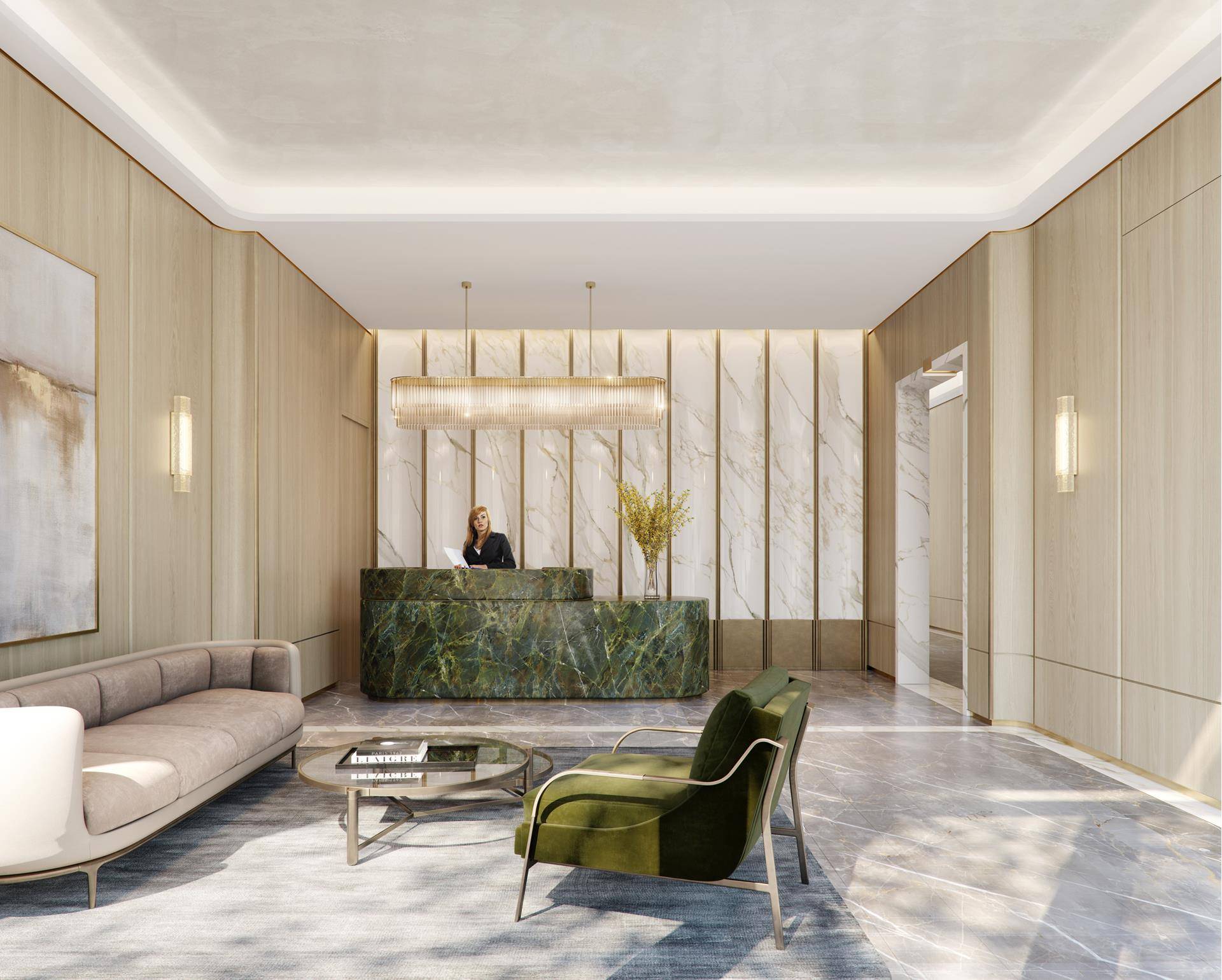 This spacious three bedroom, three and a half bath residence overlooking Broadway features 95 ceilings with herringbone oak flooring throughout.