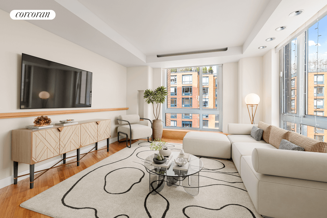 Welcome to this high floor corner unit, featuring 3 bedrooms, 2 bathrooms, and large windows with south, west, and north exposures that provide great natural light and impressive city views.