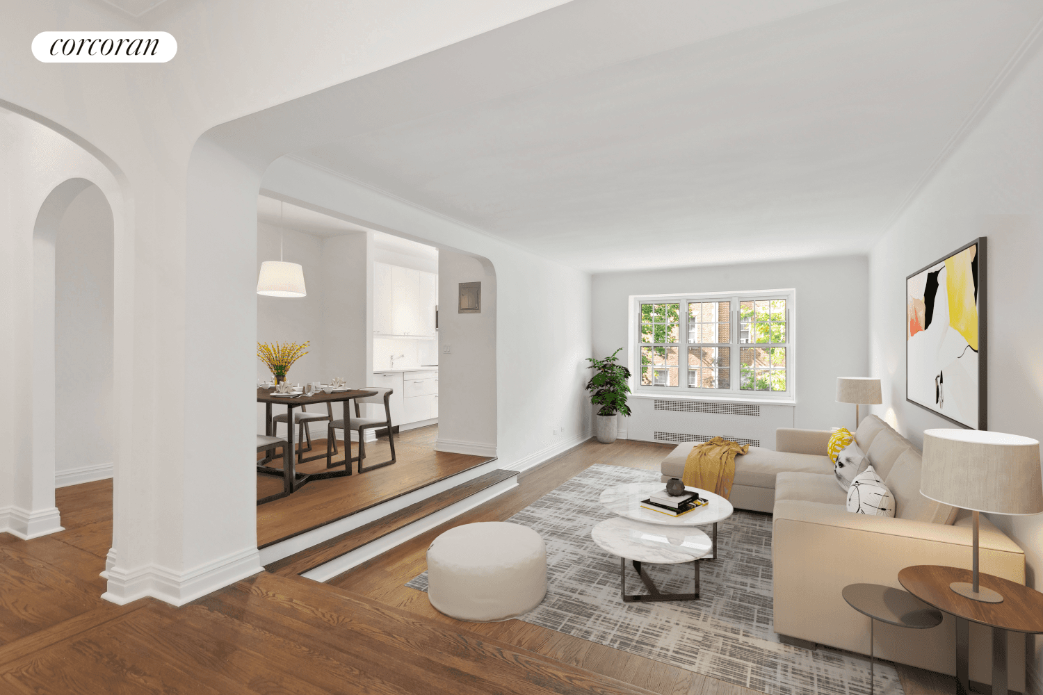 This stunning two bedroom, one bathroom residence at the Berkeley Co op, located on a tree lined street in the heart of the historic district of Jackson Heights is move ...