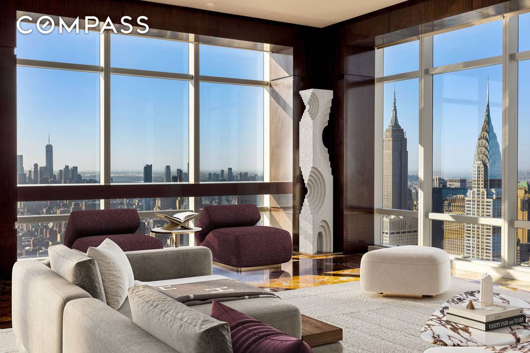 This distinguished penthouse residence offers approximately 5, 400 square feet of beautifully proportioned interiors with sweeping, open views of the Manhattan skyline, Central Park, and the East River.