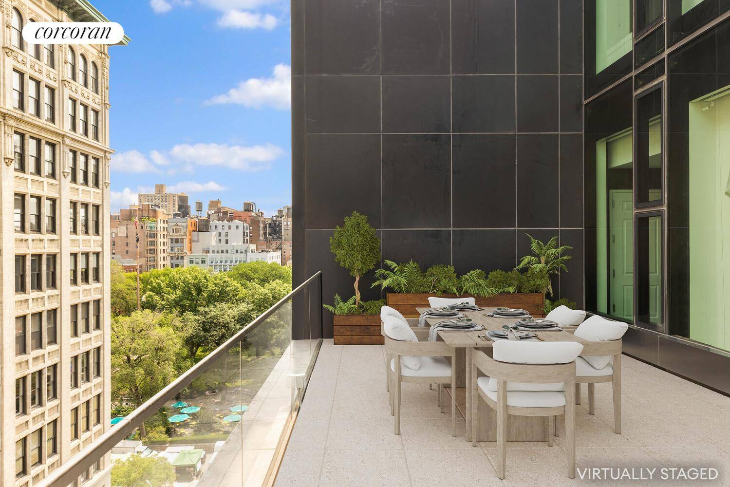 Welcome home to apartment 7C at 15 USQW, a two bedroom, two and a half bathroom oasis with two private outdoor spaces.