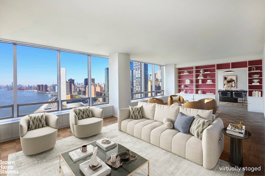 Mid Century Modern Time Capsule With Awe Inspiring Views From Every Room Expansive views of the East River, United Nations, and both Manhattan and Brooklyn skylines welcome you to this ...
