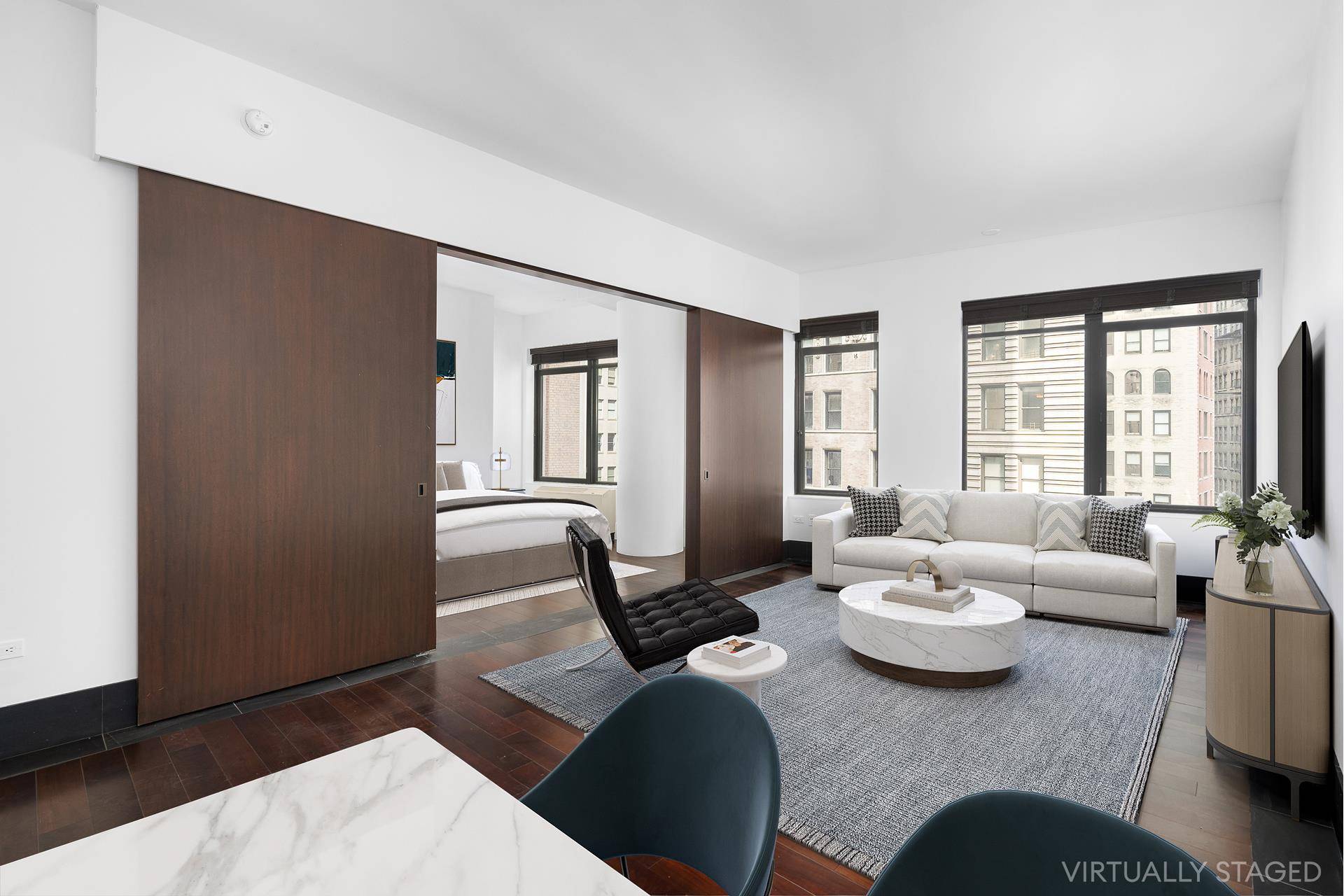 This exquisite 1, 500 square foot residence features two bedrooms and two and a half baths, boasting captivating decor and inviting spaces for entertainment.