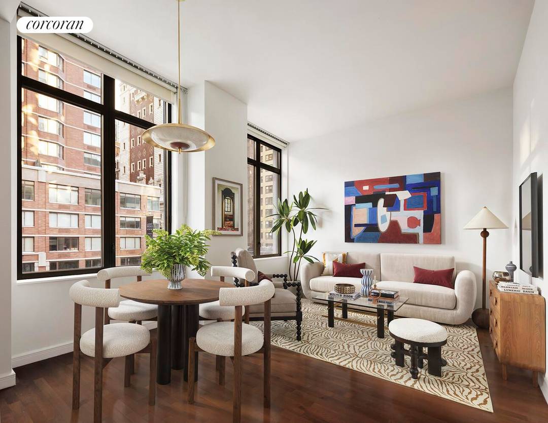 Residence 4F is a bright 1 bedroom, 1 bathroom condominium in Chelsea with private storage, offering loft like living at the highly regarded Chelsea Stratus.
