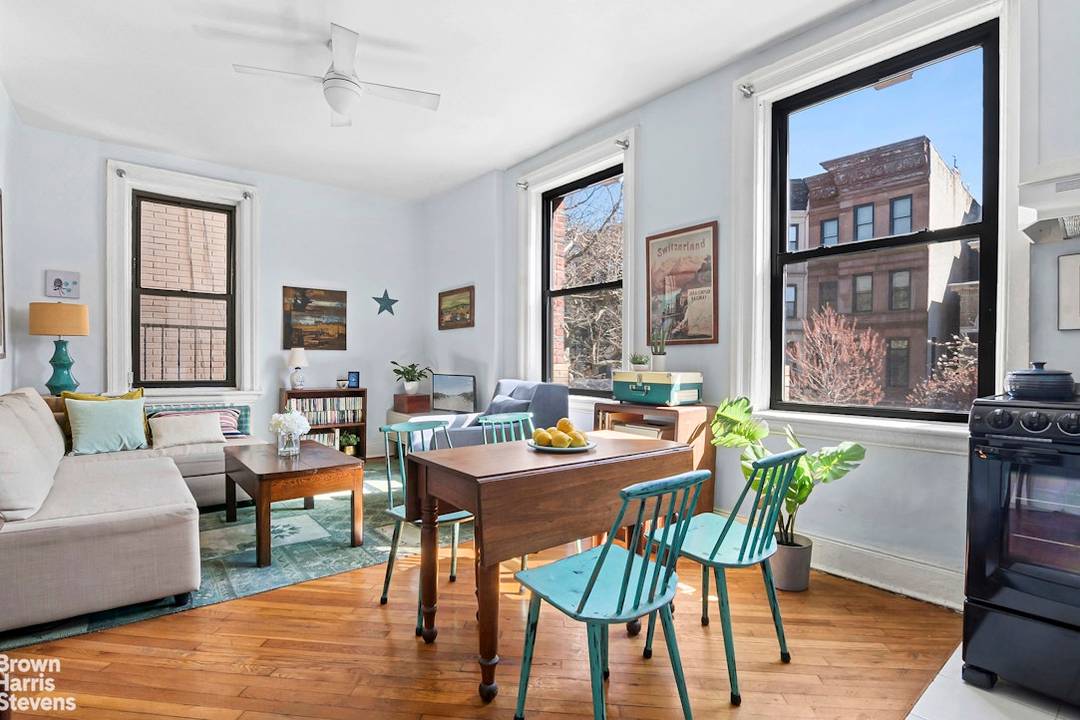 Opportunity knocks ! This rarely available pre war corner apartment is nestled sweetly on a tree lined street in the heart of prime Prospect Heights.