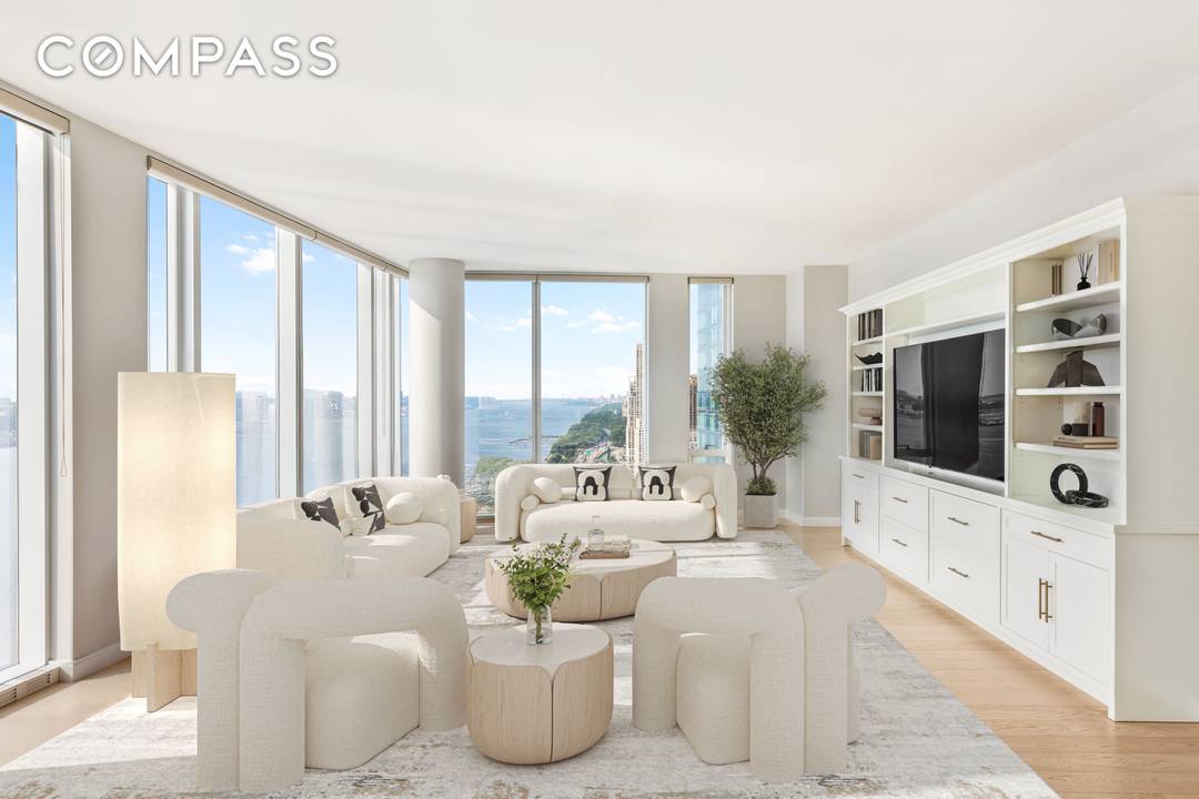This elegant three bedroom, three and a half bath home at One Waterline Square offers dramatic north and west exposures with open views of the Hudson River and George Washington ...