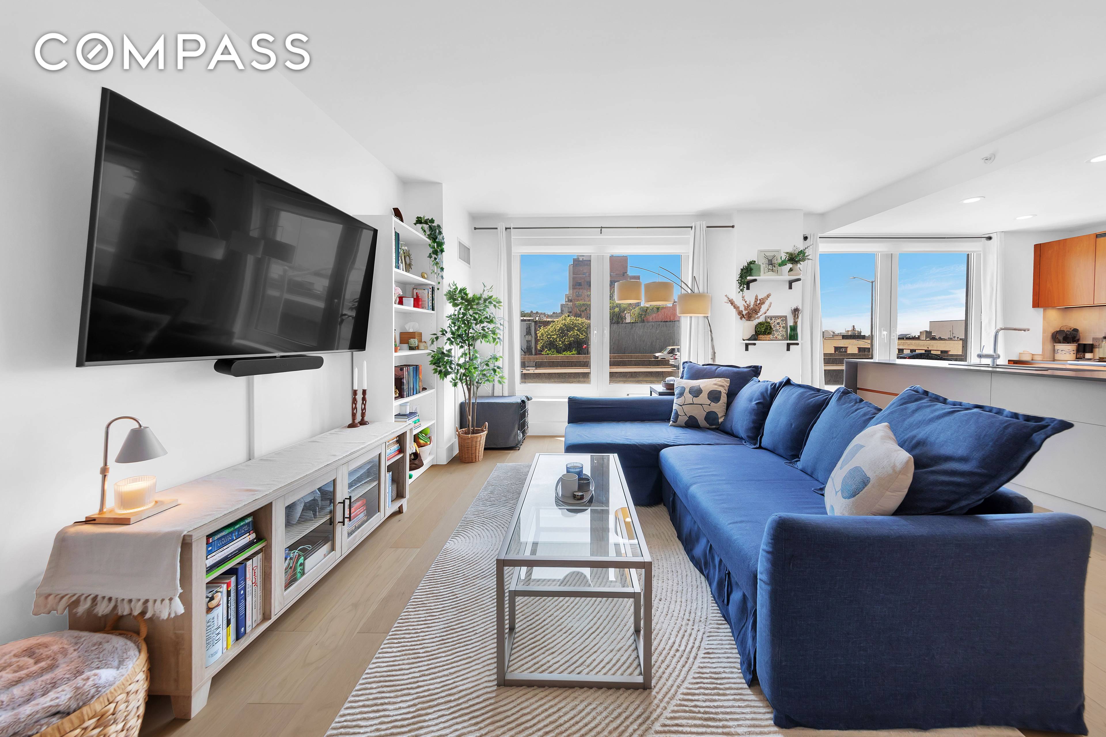 Park Slope's Refined Retreat Corner 2BD 2BA with Designer Finishes, Floor to Ceiling Windows, Double Exposure, Laundry Room, and Spa Caliber Primary Suite in Full Service Building with Rooftop, Courtyard, ...