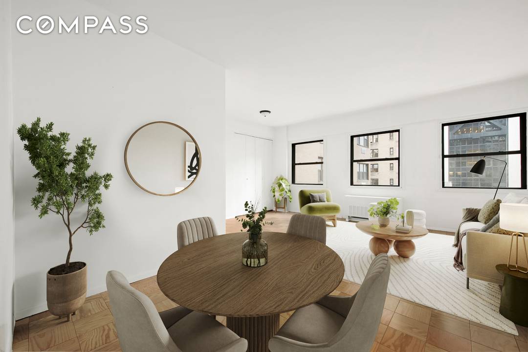 Prime Central Park South Living Convertible One Bedroom Opportunity Welcome to Residence 10D at 58 West 58th Street, an extra large alcove studio offering exceptional scale and an effortless conversion ...