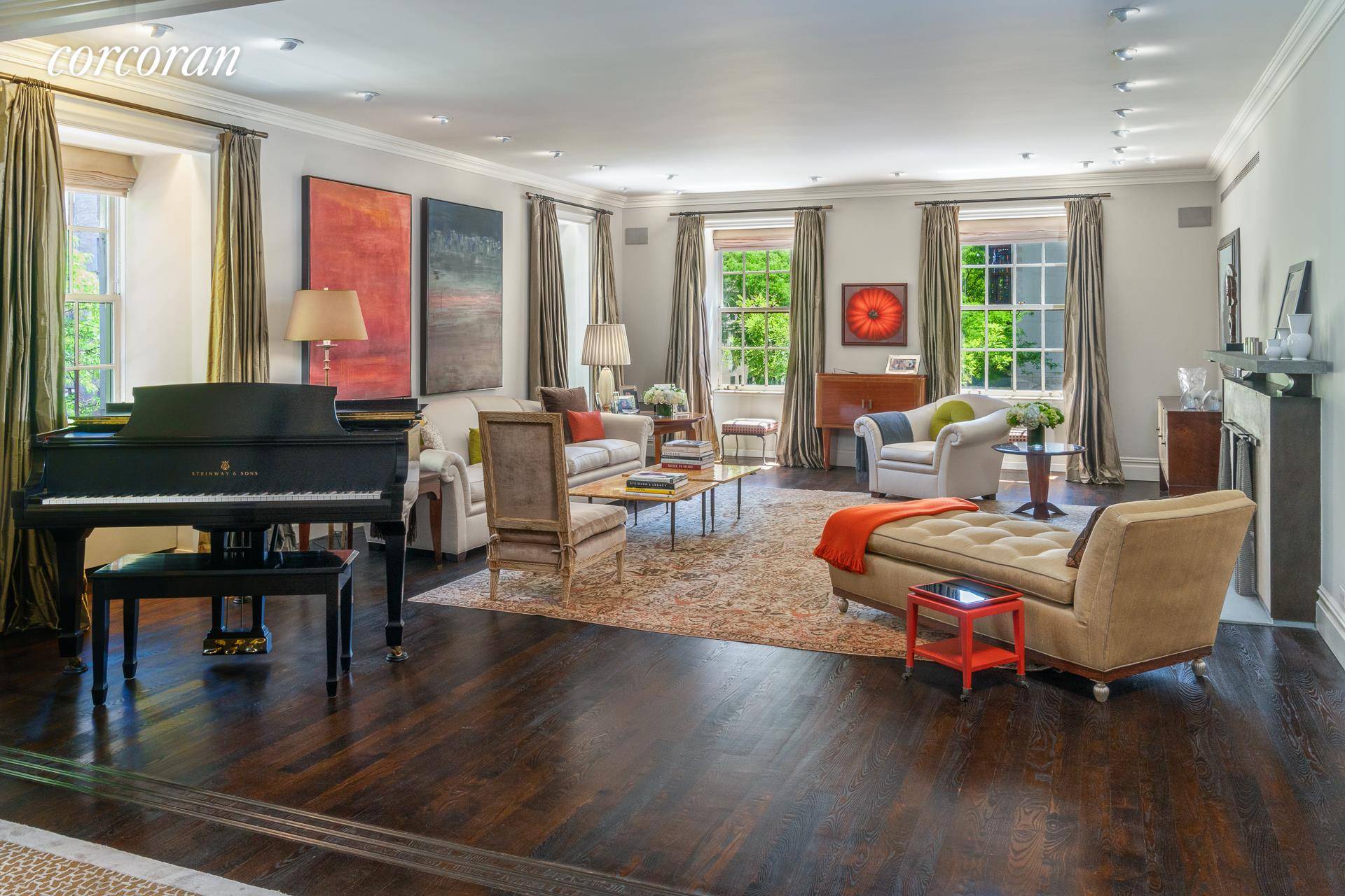 A palatial prewar masterpiece, this grand corner nineteen into sixteen room residence boasts perfectly scaled rooms for spectacular entertaining and everyday living.