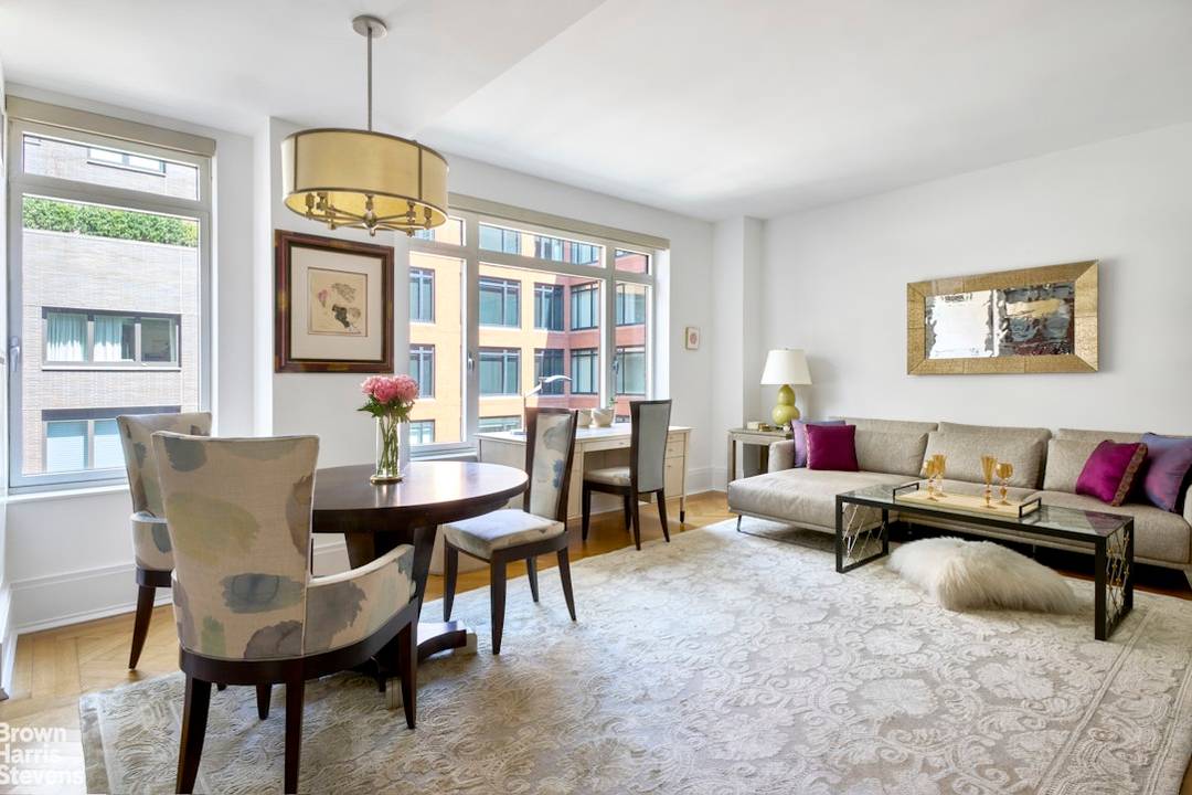 This beautiful, bright, high floor 1 bedroom home was impeccably designed by Robert A.