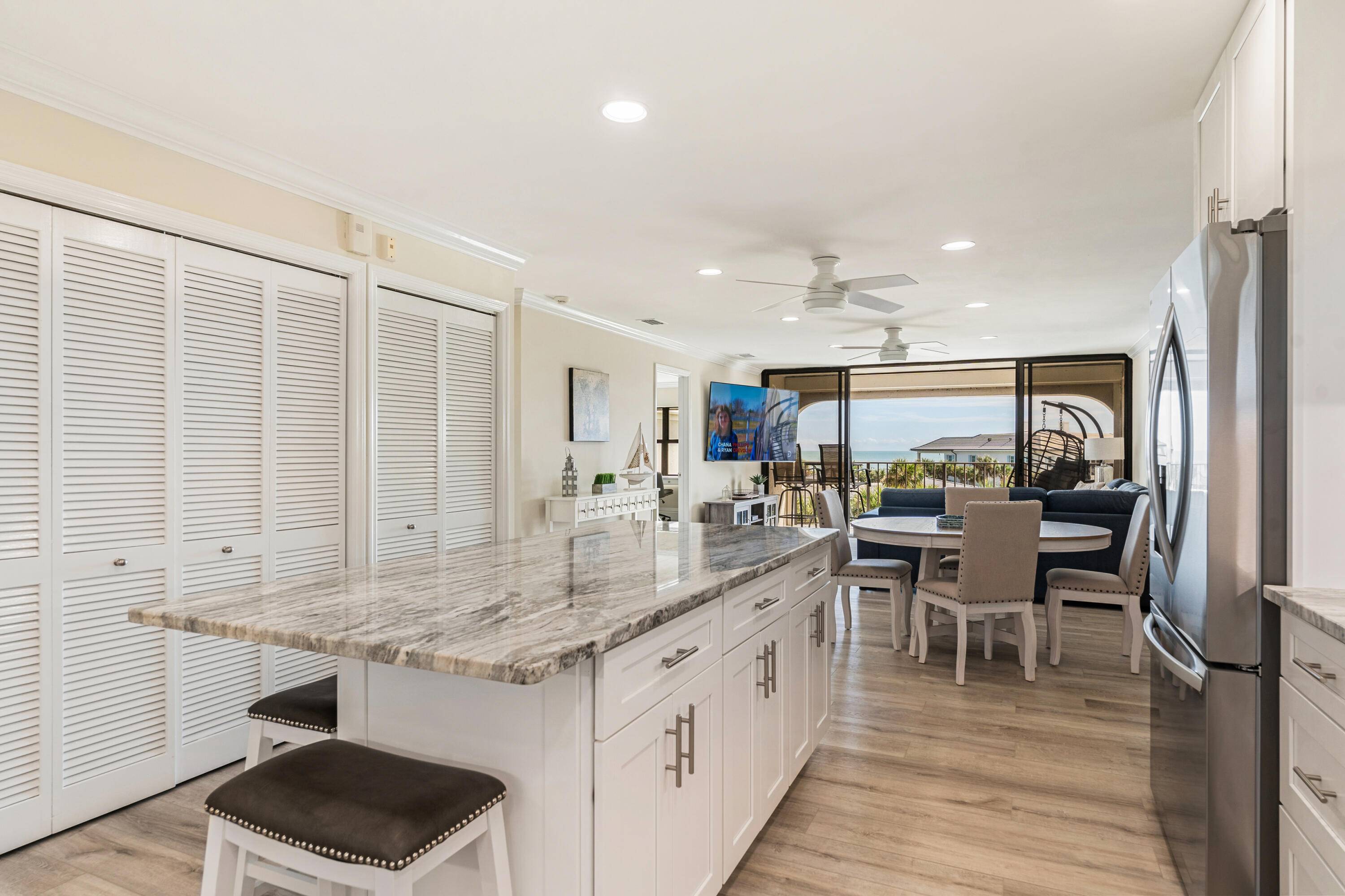 Just renovated furnished 2 Bed 2 Bath Ocean Front View 1, 300 sq ft condo in exclusive Indian River Shores with Garage, Tennis Pickle Ball, Heated Pool, Community room, Shaker ...