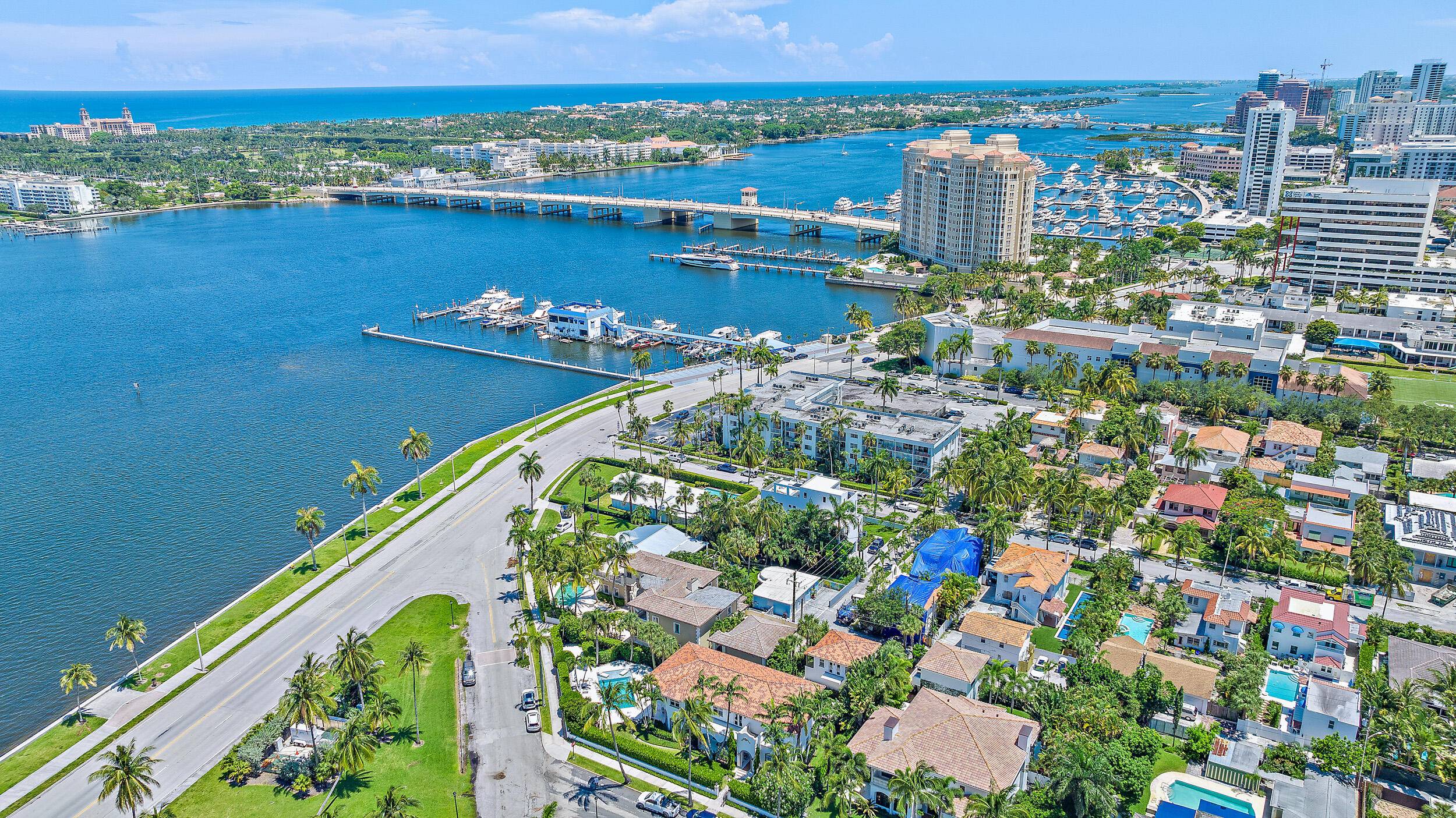 Waterfront Mediterranean home with fabulous water views of Palm Beach Island.
