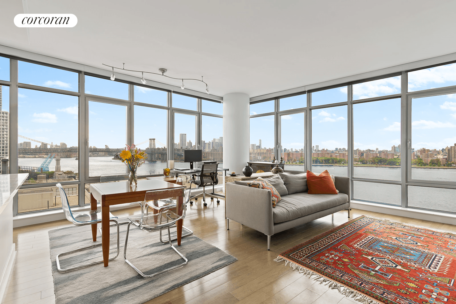 Dramatic city and river views from this sunbathed condo with a large balcony at 1 Northside Piers !
