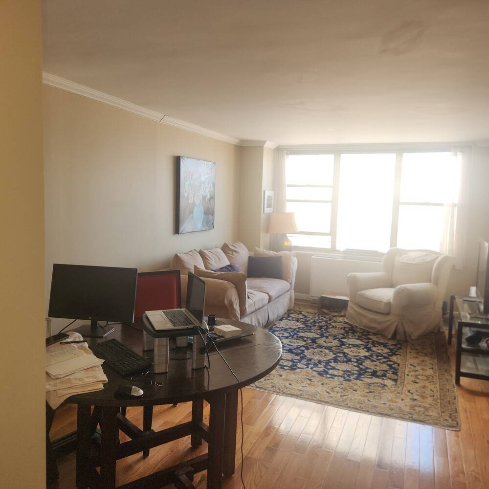 Large 1 Bedroom at The White Glove Condominium, Wood Floors Throughout, Moldings, Updated Kitchen with Custom Wood Cabinetry and Stone Counter Tops, Renovated Windowed Bathroom, Closets Galore, and more.