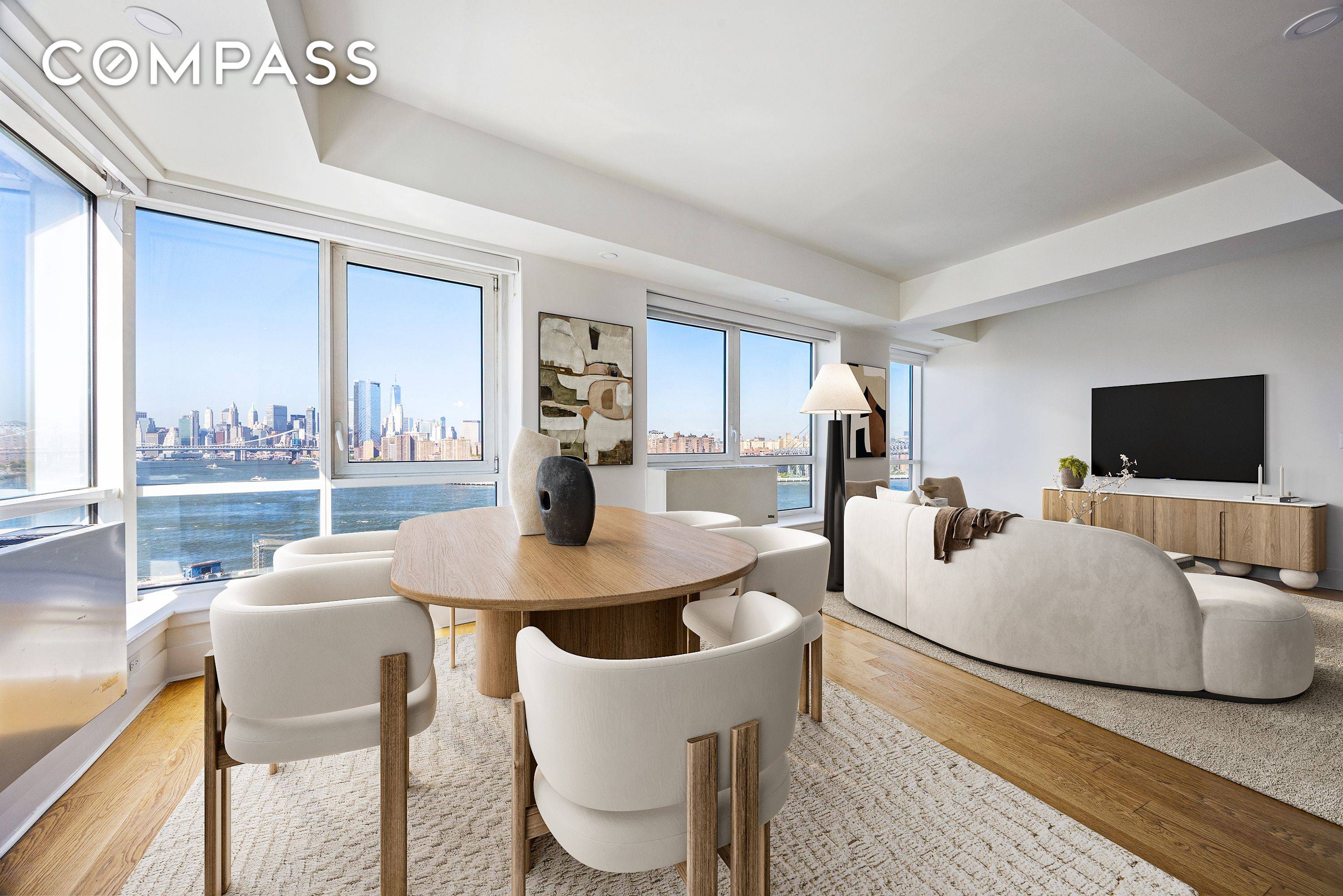 Welcome to Residence 17A at Schaefer Landing North a stunning, sun drenched corner apartment offering rare, unobstructed panoramic views of the East River, three iconic bridges, and the Manhattan and ...
