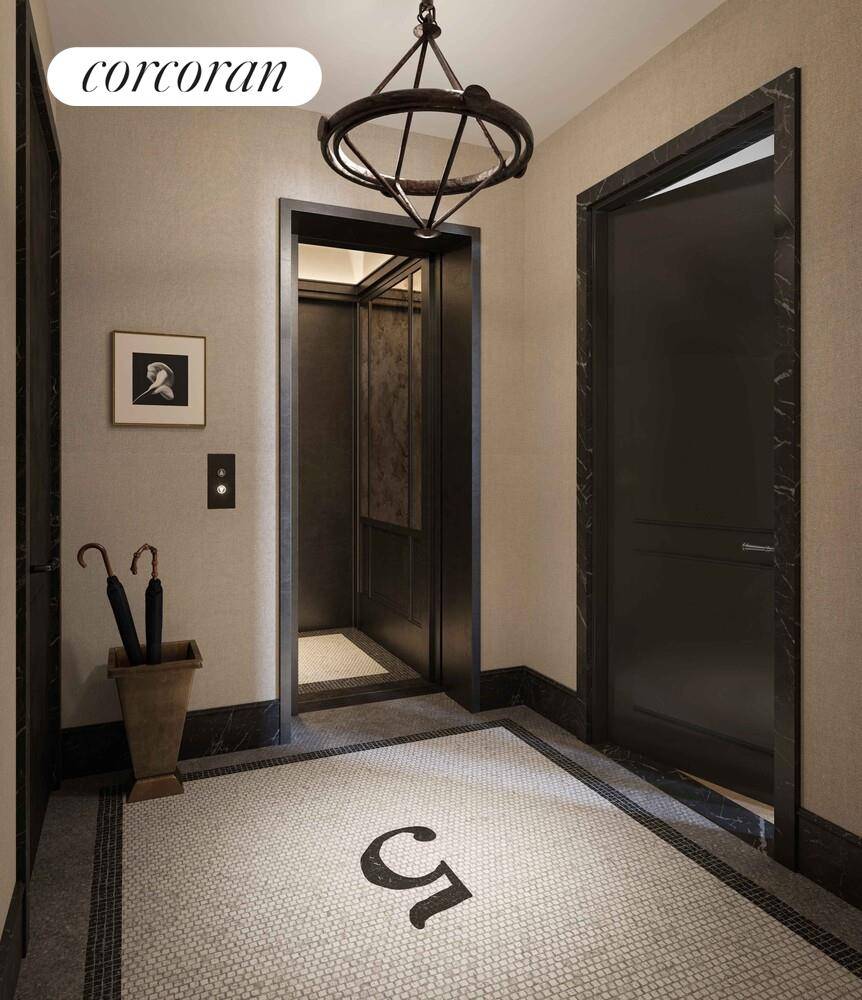 Spanning 3, 897 square feet, this four bedroom, four and a half bathroom residence, thoughtfully conceived by Studio Sofield, is gracefully positioned at the storied prow of the building.