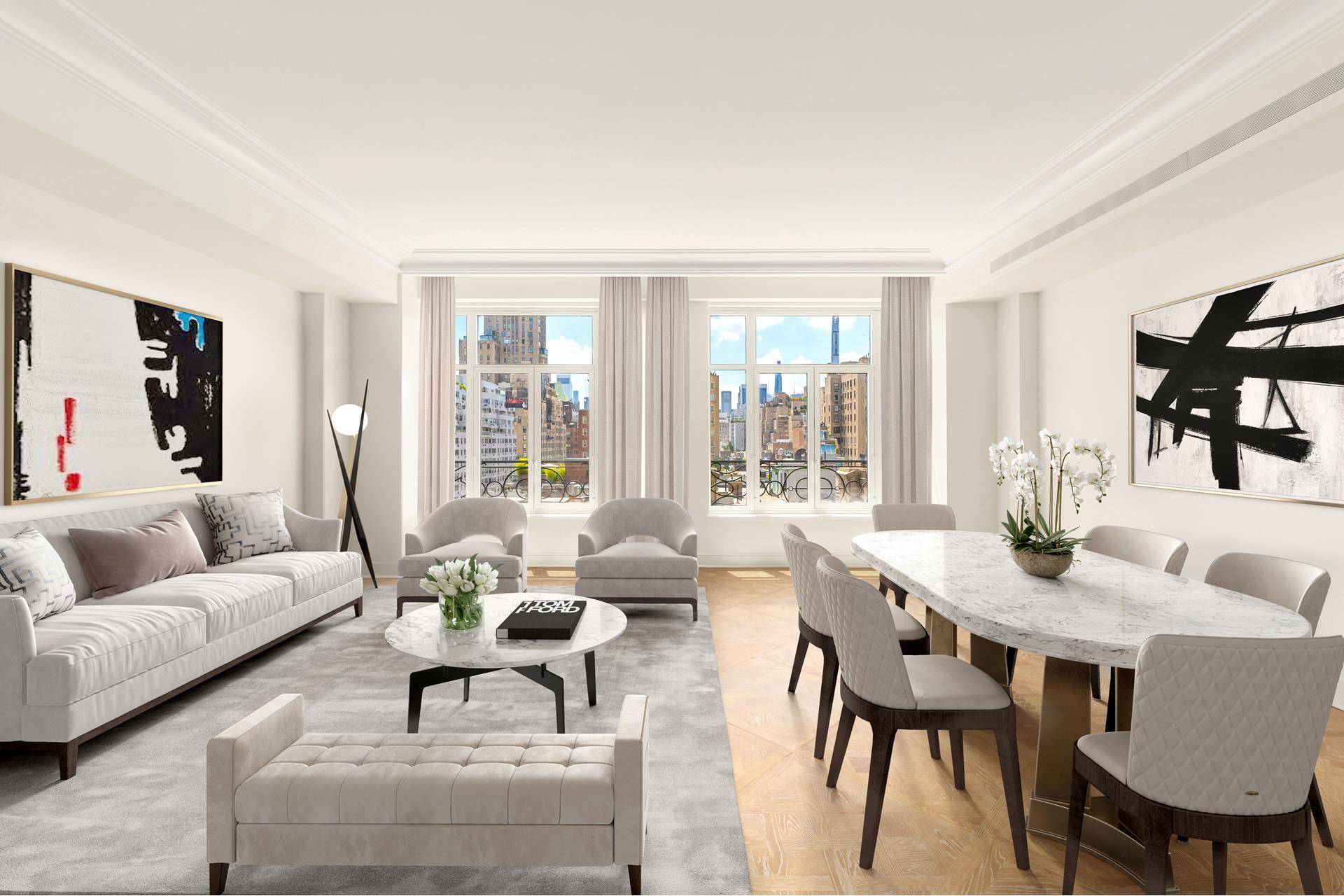 Meticulously appointed by Parisian design firm Cabinet Alberto Pinto, Duplex Residence 9 at 27 East 79th Street offers 5 bedrooms, 5.