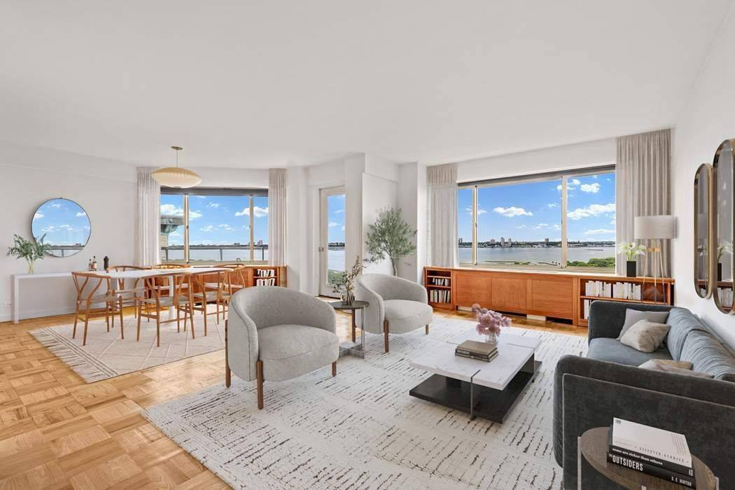 Experience panoramic river views from this this corner two bedroom, two and a half bath Upper West Side apartment.