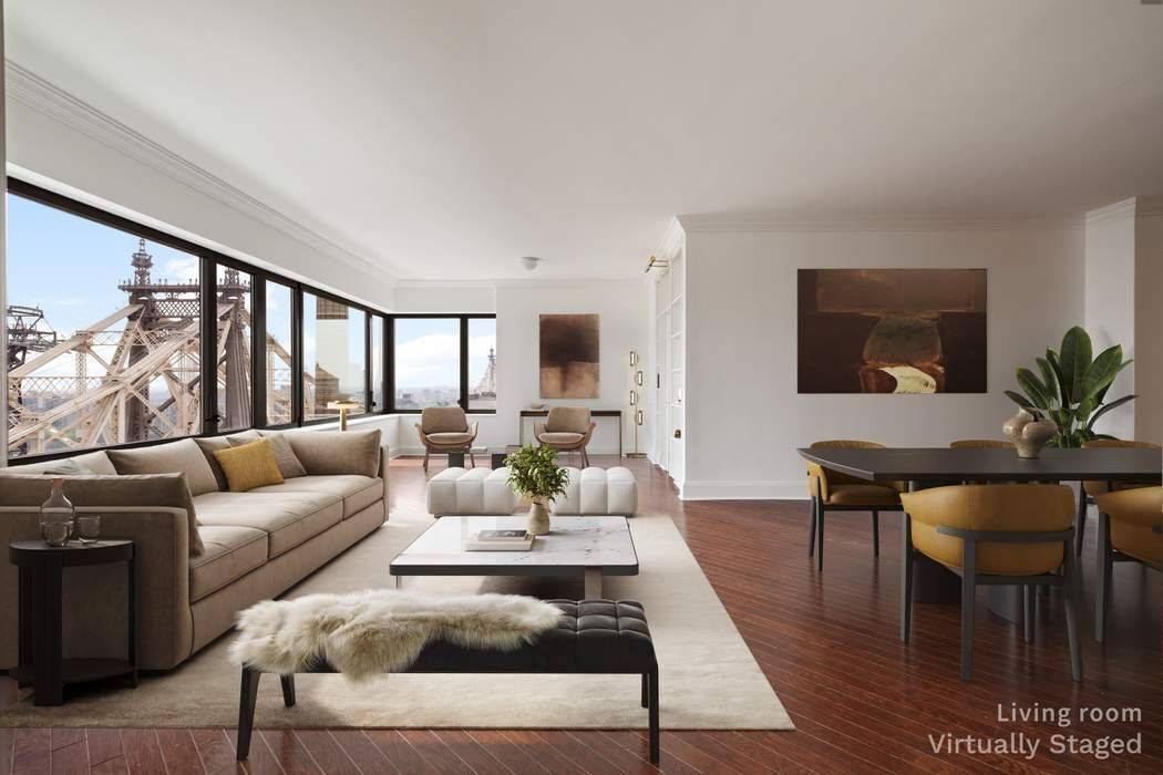 Perched on the 21st floor of a distinguished Sutton Place cooperative, this sophisticated one bedroom, one and a half bath home offers dazzling views of the Manhattan skyline, the East ...
