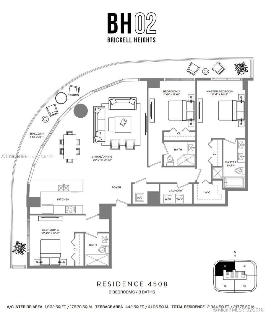 Unit sqft is 1902 under air and 442 sqft terrace see attached floor plan Beautiful Penthouse apartment in Brickell Heights West Tower.