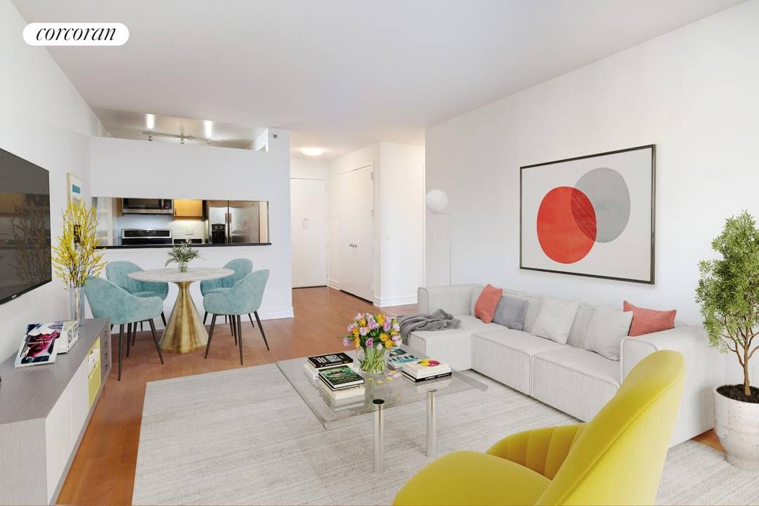 This spacious north facing one bedroom apartment boasts hardwood floors, a modern kitchen with stainless steel appliances and granite countertops, and a luxurious marble bathroom.