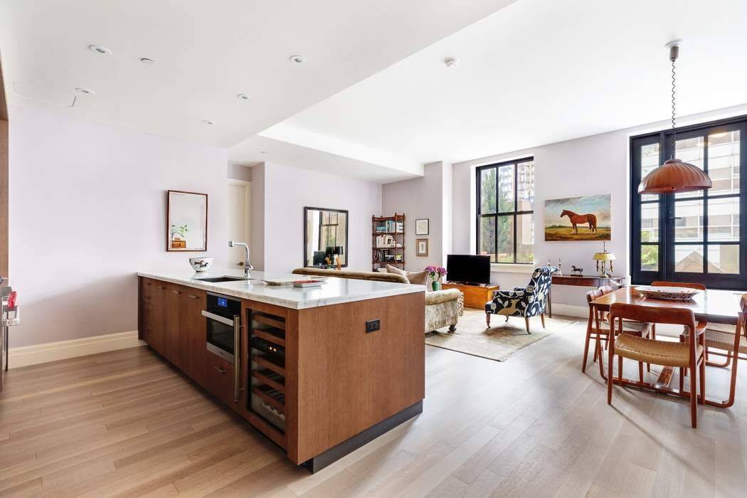 This coveted split two bedroom, two bathroom residence in the awarding winning historic Ralph Walker Tribeca building features 1, 356 square feet of interior space and 424 square feet of ...